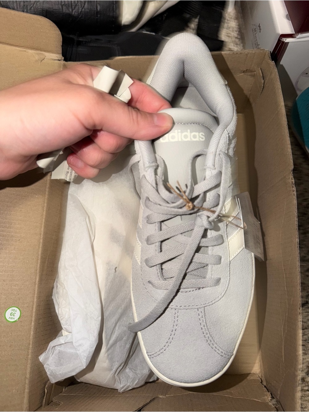 Light Gray Suede Platform Sneaker with White Stripes - Picture 3 of 5